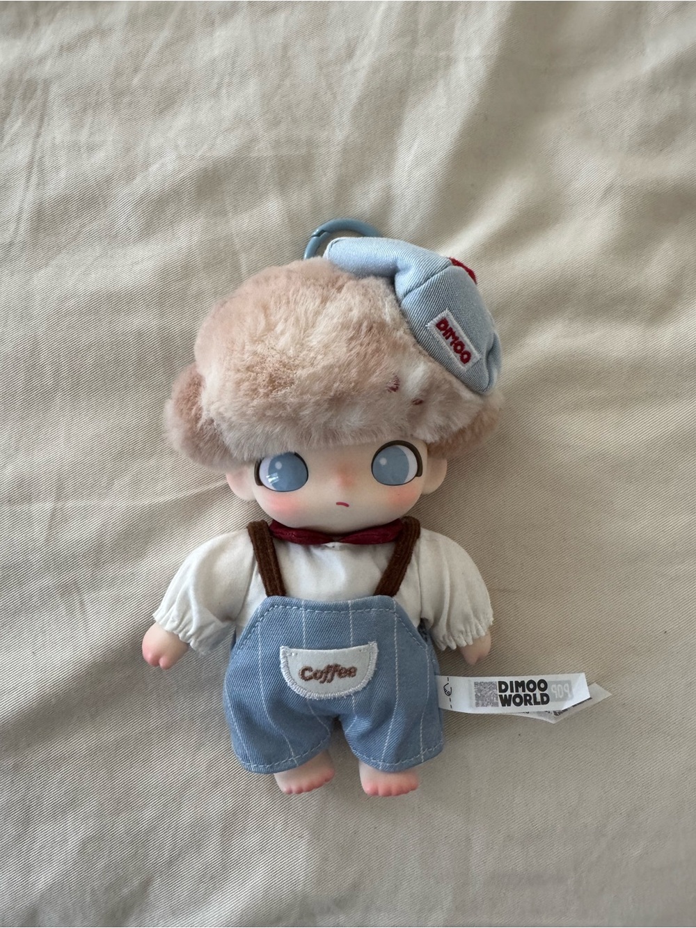 DIMOO World Blue & Cream Plush Doll Keyring - Coffee Outfit